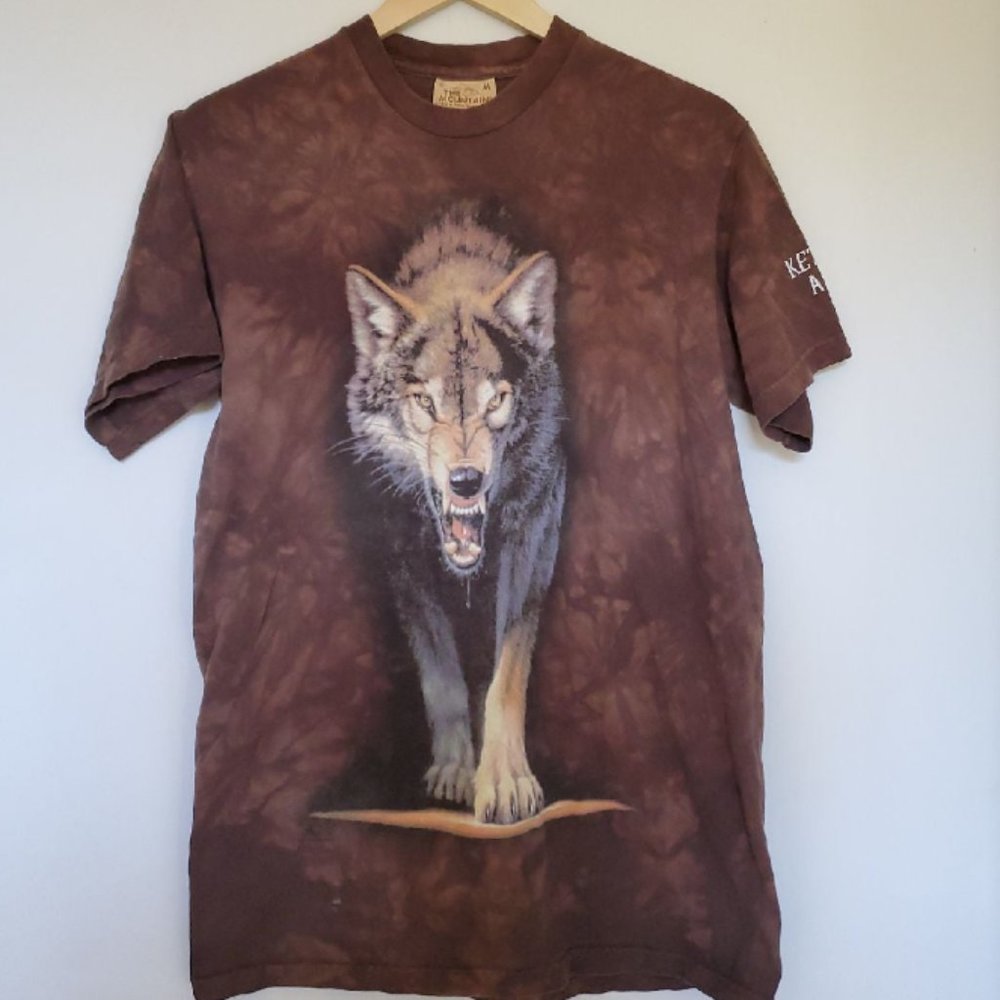 The Mountain Brown Tie-Dye Wolf Graphic Short Sleeve Tee